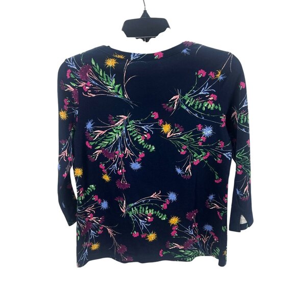 Style & Co Floral 3/4 Sleeve Top Size PM Navy Lightweight Casual Bohemian - Picture 3 of 11